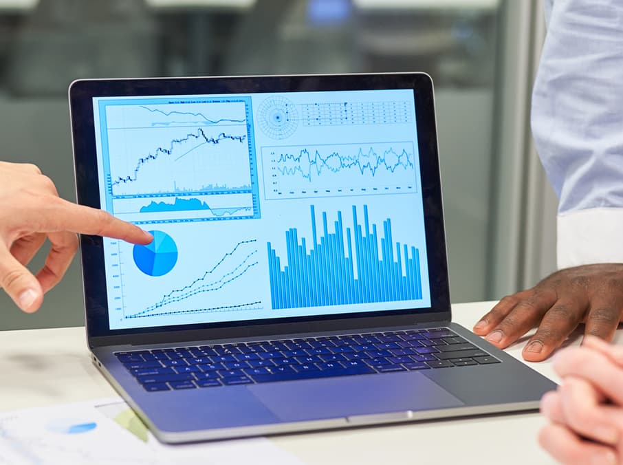 charts and graphs on laptop